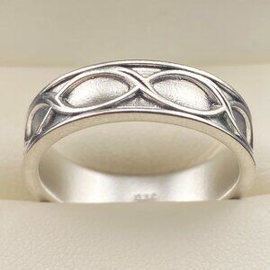 Sterling Silver 6.15 mm Brushed Fancy Band Infinity Ring Sz. 10 - 5.89 Grams